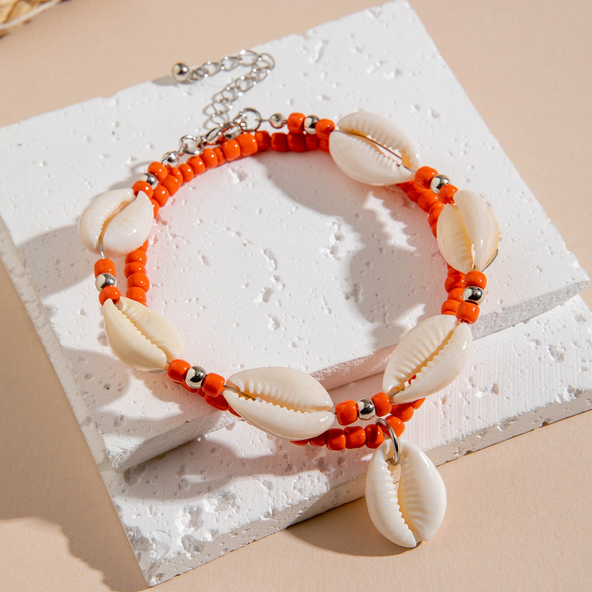 Wholesale 10pcs Beach Style Double Layer Rice Pearl Shell Anklet